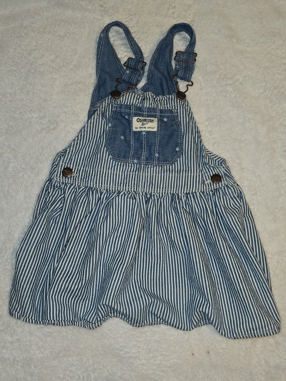 OshKosh B'gosh Blue and White Striped Denim-Style Overall Dress